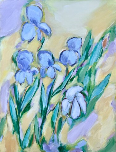 Peinture intitulée "Iris parmes sur fon…" par Johanne Spinella, Œuvre d'art originale, Acrylique