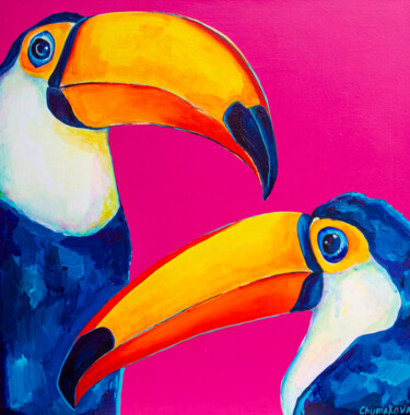 绘画 标题为“(Duet of Toucans)” 由Оксана Чумакова, 原创艺术品, 丙烯 安装在木质担架架上