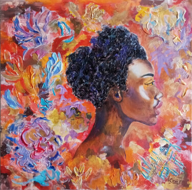 Painting titled "Grace among abstrac…" by Liubov Samoilova, Original Artwork, Acrylic Mounted on Cardboard