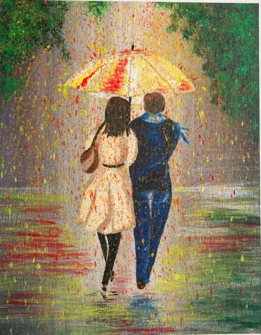 绘画 标题为“Une pluie heureuse” 由Joelle Adami, 原创艺术品, 丙烯 安装在木质担架架上