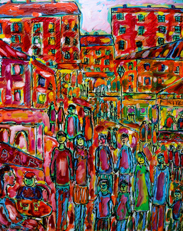 Painting titled "Familles et frites" by Jean Mirre, Original Artwork, Oil