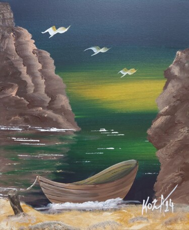 Painting titled "Cap Mystère" by Pascal Koza, Original Artwork, Acrylic Mounted on Wood Stretcher frame