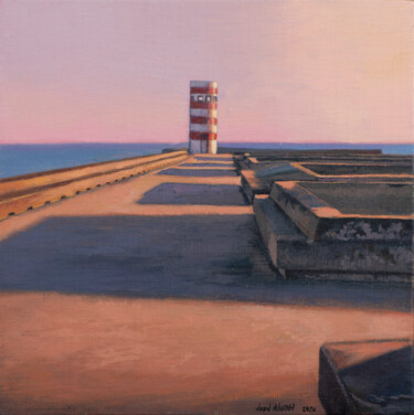 Pintura titulada "Faro Foz do Douro II" por Juan Álvarez Cebrián, Obra de arte original, Oleo Montado en Panel de madera