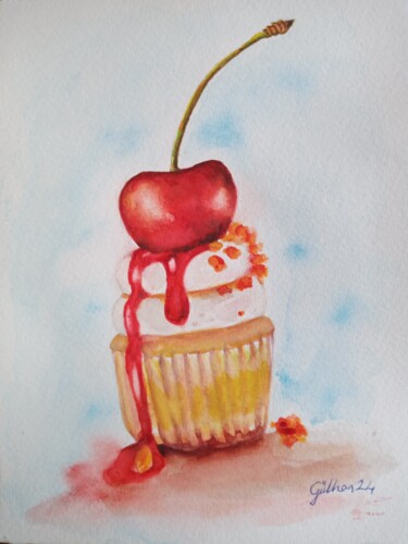 Painting titled "Cup Cake" by Gülhan Çetin, Original Artwork, Watercolor
