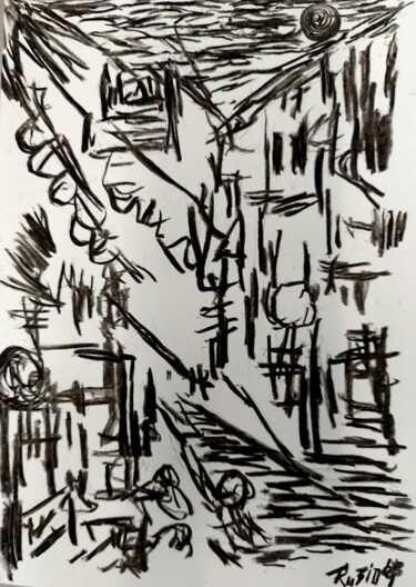 Dibujo titulada "Place du Forum" por Fernando Rubio, Obra de arte original, Carbón