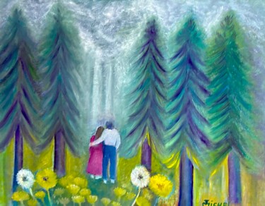 Malerei mit dem Titel "Zusammen durch Wald" von Tamara Michel, Original-Kunstwerk, Öl Auf Keilrahmen aus Holz montiert