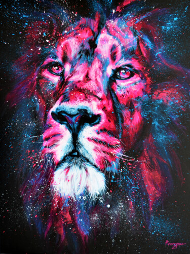绘画 标题为“Icy Lion 2” 由Anthony Macouin (Anonymac), 原创艺术品, 丙烯 安装在木质担架架上