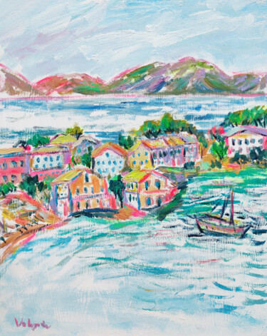 Griechischer Inseln Meer Landschaft Original Malerei Painting titled "Griechischer Inseln…" by Natalya Volynska, Original Artwork, Acrylic Mounted on Wood Stretcher frame