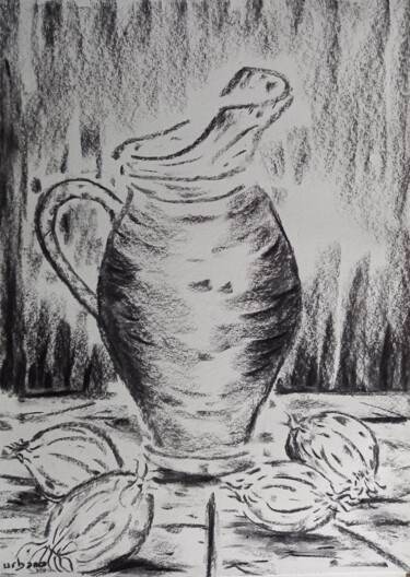 Drawing titled "Nature morte oignon…" by Roberto Urbano, Original Artwork, Charcoal