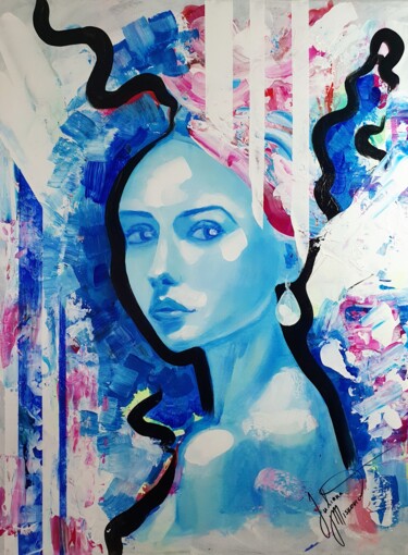 Painting titled "PEARL EARRING" by Juliana Miskovic, Original Artwork, Acrylic Mounted on Wood Stretcher frame