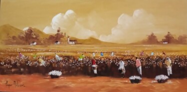 Pintura intitulada "Colhedores de Algod…" por Vagner Autuori, Obras de arte originais, Óleo