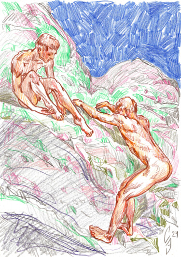 Рисунок под названием "Climbing the hill" - Sergey Sovkov, Подлинное произведение искусства, Цветные карандаши