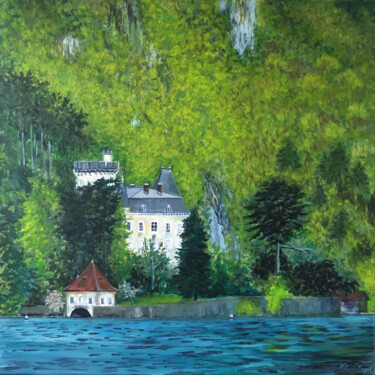 Duingt, le château près du lac Peinture intitulée "Duingt, le château…" par Camille Rouschmeyer, Œuvre d'art originale, Acrylique Monté sur Châssis en bois