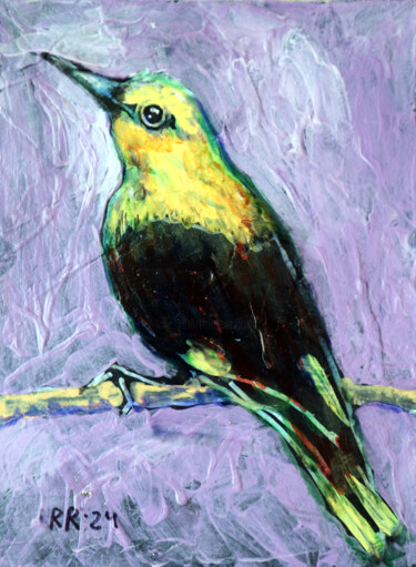 「ORIOLE」というタイトルの絵画 Rakhmet Redzhepovによって, オリジナルのアートワーク, オイル 段ボールにマウント