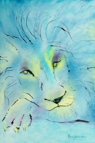 绘画 标题为“The blue lion” 由Marcel Garbi, 原创艺术品, 水彩