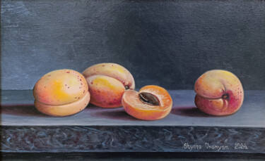 Sun-Kissed Apricots Painting titled "Sun-Kissed Apricots" by Stepan Ohanyan, Original Artwork, Oil Mounted on Wood Stretcher frame