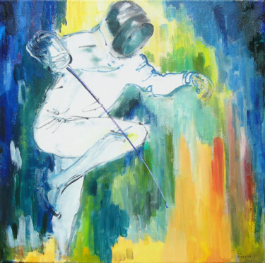 Fencer in a jump Painting titled "Fencer in a jump" by Iryna Torres, Original Artwork, Oil