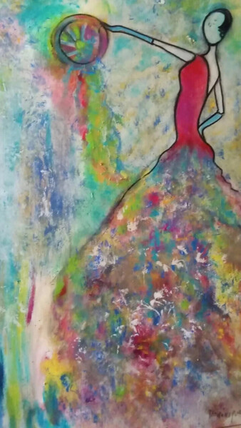 Peinture intitulée "Danseuse au tambour…" par Dominique Bertrand, Œuvre d'art originale, Acrylique Monté sur Châssis en bois