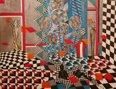 Painting titled "Evasion II" by Monique-Laurence Jury, Original Artwork, Oil Mounted on Wood Stretcher frame