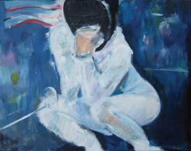 Victorious Fencer Schilderij getiteld "Victorious Fencer" door Iryna Torres, Origineel Kunstwerk, Olie
