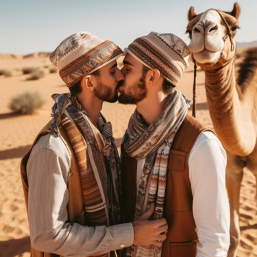 شباب عرب وسيم مثلي الجنس يقبلون مثلي الجنس العربي المسلم "شباب عرب وسيم مثلي…" başlıklı Dijital Sanat Raphael Perez tarafından, Orijinal sanat, AI tarafından oluşturulan görüntü