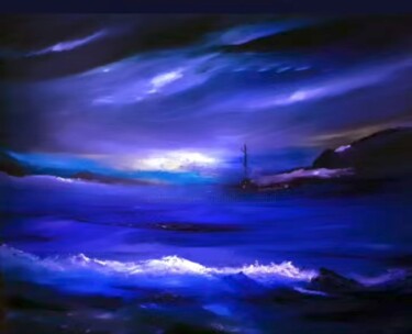 Peinture intitulée "Une vague bleue" par Pascal Jung, Œuvre d'art originale, Huile