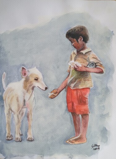 Peinture intitulée "İki Arkadaş" par Gülhan Çetin, Œuvre d'art originale, Aquarelle