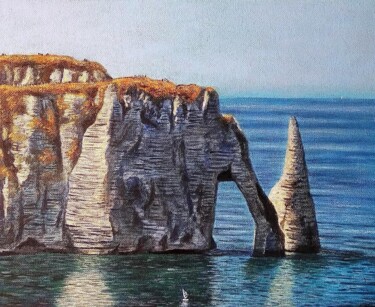 Les falaises d'Etretat Peinture intitulée "Les falaises d'Etre…" par Sabrina Riggio, Œuvre d'art originale, Acrylique