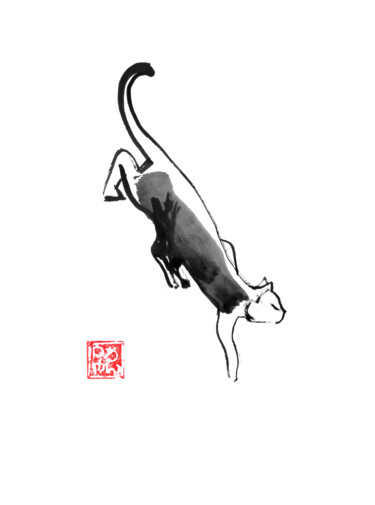 Tekening getiteld "sneaking cat" door Péchane, Origineel Kunstwerk, Aquarel