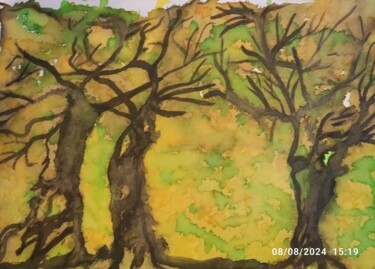 Peinture intitulée "Foret d'automne" par Norah Drabla, Œuvre d'art originale, Aquarelle