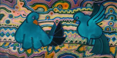 "Les palombes" başlıklı Tablo Janusz Malik tarafından, Orijinal sanat, Vitray boyama