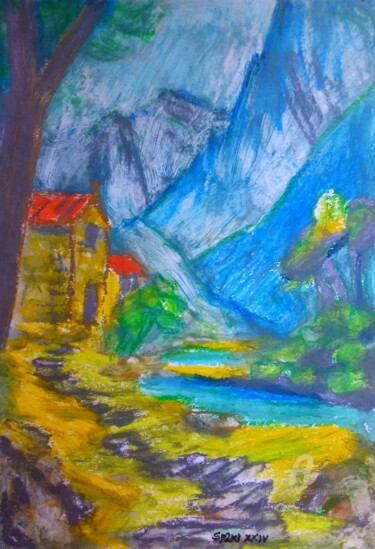 Peinture intitulée "Paysage de hautes m…" par Slobodan Spasojevic (Spaki), Œuvre d'art originale, Pastel