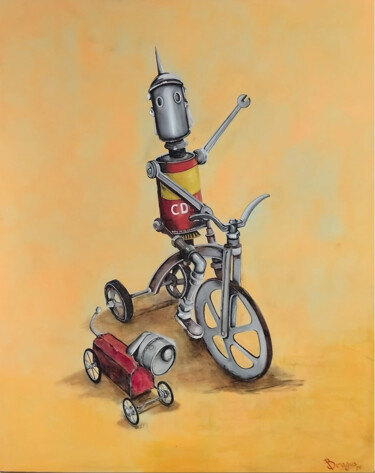 绘画 标题为“ROBOTITO Y SU PERRO” 由Bernardo Alvarez, 原创艺术品, 油 安装在木板上