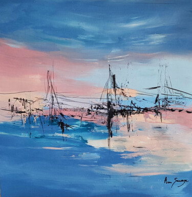 La femme de l'eau - tableau abstrait bleu rose pastel Peinture intitulée "La femme de l'eau -…" par Âme Sauvage, Œuvre d'art originale, Acrylique Monté sur Châssis en bois