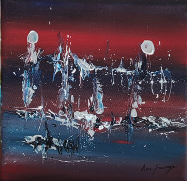 Neige en pleine chaleur - tableau abstrait bleu rouge Peinture intitulée "Neige en pleine cha…" par Âme Sauvage, Œuvre d'art originale, Acrylique Monté sur Châssis en bois