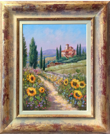 The flowery path - Tuscany landscape painting & frame Pittura intitolato "The flowery path -…" da Domenico Ronca, Opera d'arte originale, Olio Montato su Telaio per barella in le…