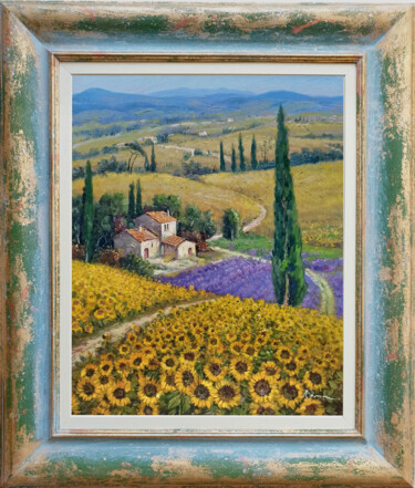 The flowery path - Tuscany painting landscape & frame Peinture intitulée "The flowery path -…" par Domenico Ronca, Œuvre d'art originale, Huile Monté sur Châssis en bois