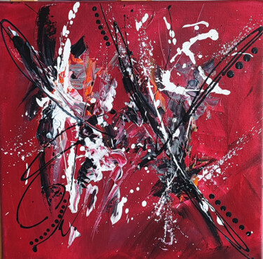 Le passé - tableau abstrait rouge noir blanc Painting titled "Le passé - tableau…" by Âme Sauvage, Original Artwork, Acrylic Mounted on Wood Stretcher frame
