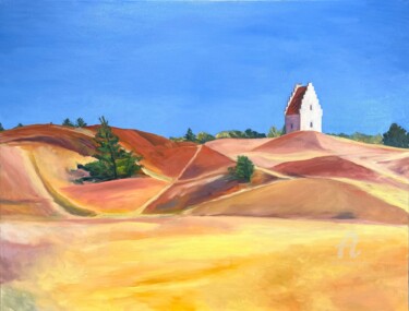 Peinture intitulée "Kirkeklit, l’église…" par Laurence Allemand, Œuvre d'art originale, Huile Monté sur Châssis en bois
