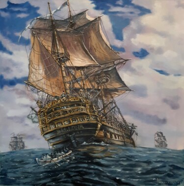 Painting titled "hunting Hunt" by Dejan Gulicoski, Original Artwork, Oil Mounted on Wood Stretcher frame