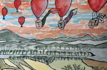 绘画 标题为“Balon” 由Michał Wiśniecki, 原创艺术品, 水彩