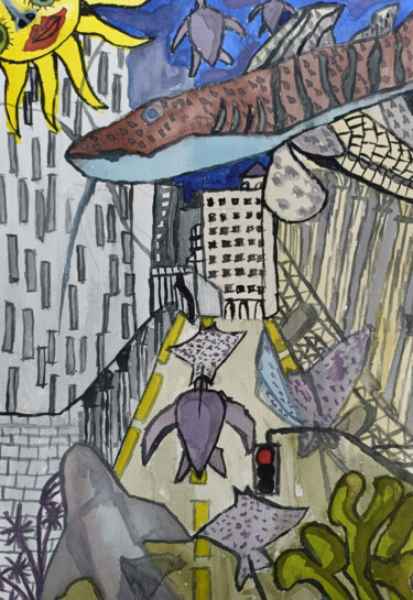 绘画 标题为“Miasto” 由Michał Wiśniecki, 原创艺术品, 水彩