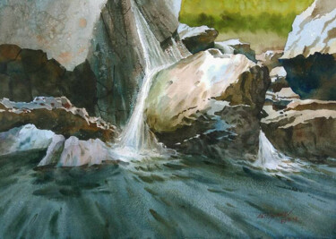 绘画 标题为“SMALL WATERFALL” 由Abhijit Jadhav, 原创艺术品, 水彩