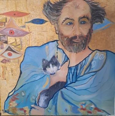 "Klimt et  son chat.…" başlıklı Tablo Anne Paris tarafından, Orijinal sanat, Petrol Ahşap Sedye çerçevesi üzerine monte edil…