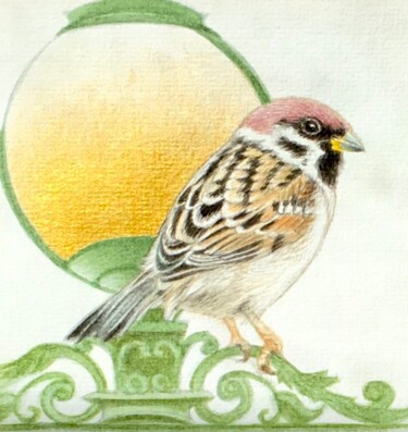 Painting titled "Moineau réverbère" by Isabelle Molinard, Original Artwork, Watercolor
