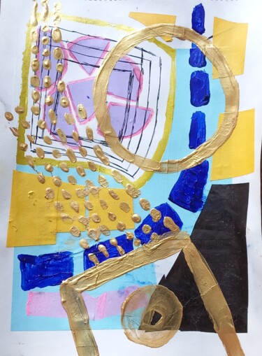 Collages getiteld "Gold series 6" door Ronnie Kolner, Origineel Kunstwerk, Collages