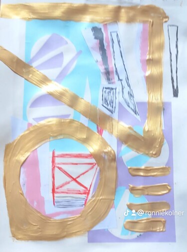 Collages intitulée "Gold series 8" par Ronnie Kolner, Œuvre d'art originale, Collages