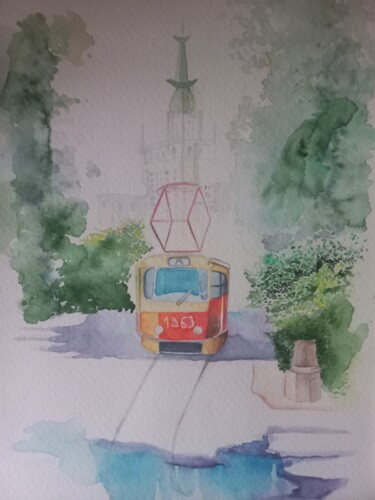 Schilderij getiteld "Summer city" door Sophia Tsirog, Origineel Kunstwerk, Aquarel