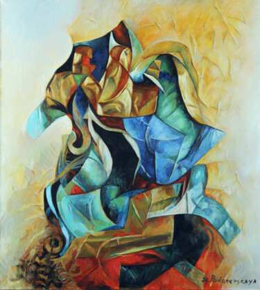 Blue and gold composition Schilderij getiteld "Blue and gold compo…" door Marina Podgaevskaya, Origineel Kunstwerk, Olie