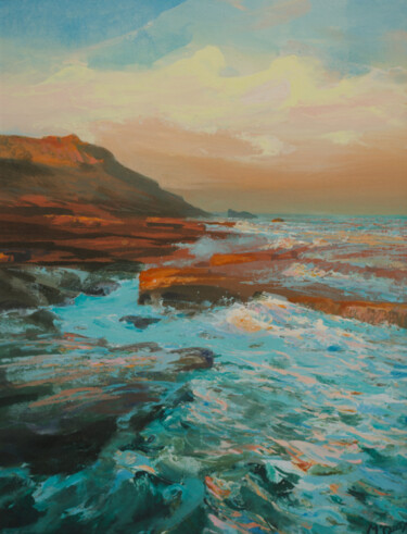 Painting titled "EARLY TIDE, BALCARY" by Kevan Mcginty, Original Artwork, Acrylic Mounted on Wood Panel
